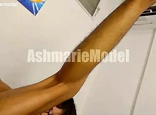 pretty girl with short hair teases hairy armpits legs ass and pussy