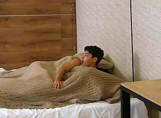 Girlfriend's stepmom catches us fucking and convinces us to have a bisexual threesome with ass licking.