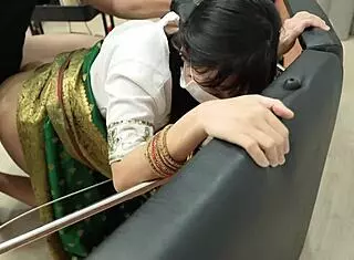 cute indian girl in uniform feels intense orgasm during bathroom tattoo session with amateur massage