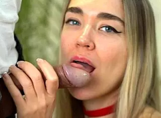 Hot blonde facial blowjob gentle cock playing sensual dick licking