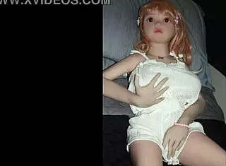 Camille sex doll models sexy white halter top in photoshoot.