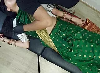 cute indian girl in uniform feels intense orgasm during bathroom tattoo session with amateur massage