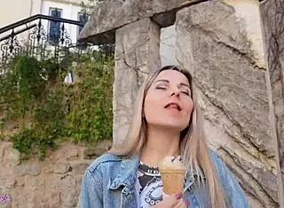 Romantic Public Walk With Vibrator In Petite Pussy