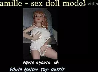 Camille sex doll models sexy white halter top in photoshoot.