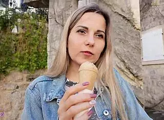 Romantic Public Walk With Vibrator In Petite Pussy