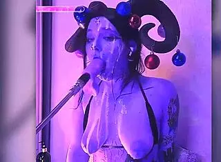The devil in cosplay passionately gives blowjobs after being filled with cum.