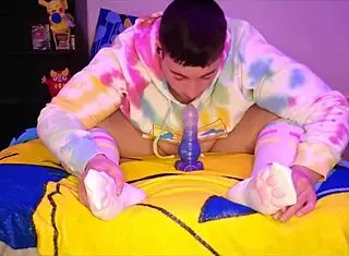 Chubby Femboy Makes Sounds While Jerking His Cock Until He Cums