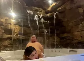 Couple enjoys honeymoon in hotel pool with big ass riding. Wife moans on cock passionately.