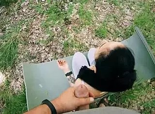 Pov backstage freeuse jerking on ponytail brunette during meditation, huge facial 😏