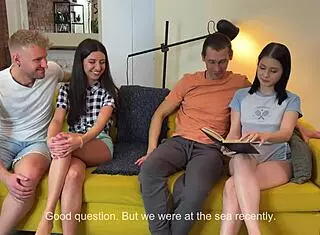 Teen couples swap in sheer outfits! 😏