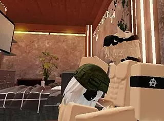 Cute blonde boy enjoys one on one time with a soldier girl