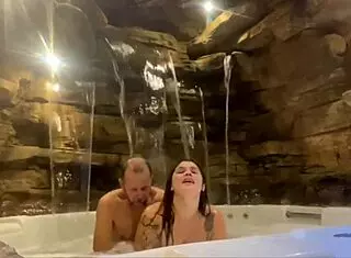 Couple enjoys honeymoon in hotel pool with big ass riding. Wife moans on cock passionately.