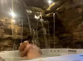 Couple enjoys honeymoon in hotel pool with big ass riding. Wife moans on cock passionately.