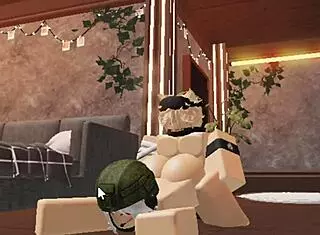 Cute blonde boy enjoys one on one time with a soldier girl