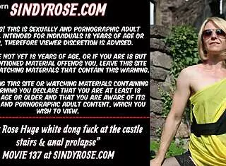 sindy rose with huge white dong at castle stairs and anal play
