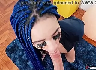 innocent 18 year old brunette gives first blowjob to monster cock