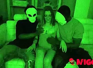 Lorena lopes enters the dark room for a blind challenge with two black guys