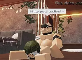 Cute blonde boy enjoys one on one time with a soldier girl