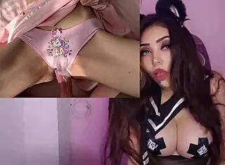 Latina gets fucked with panties on POV creampie squirting