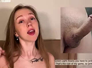 Red light green light game turns into encouraged bi Russian joi with dominant goddess instructions