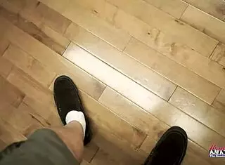 Petite blonde Mya receives fingering while stroking cock