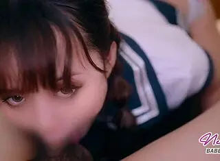 Does this cute schoolgirl with piercing suck cock till cum?