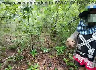 i feel so excited and naughty as this thai teen walks chatting picking mushrooms in the forest showing off cosplay in nature alone