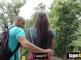 Hot Brunette Girlfriend BECOMES Slut for CASH with Asshole Boyfriend WATCHING