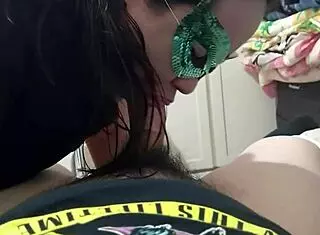 Overwhelmed with desire, the busty Asian maid takes a massive cock in raw missionary. Pulled out just in time to cum on her big ass.