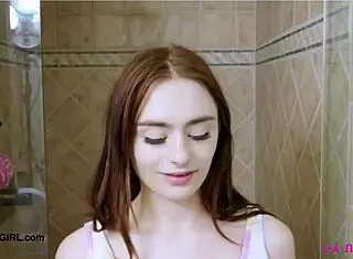 i'm a cute teen 18+ slut taking a shower after my interview with brunette milf on the sofa