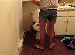 Teen amateur masturbates ass with fingers shooting hot cum load in friend bathroom hidden cam