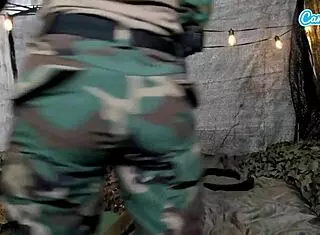 Naughty Teen 18+ Soldier Gets Close to Being Caught While Masturbating with Nipples and Pussy in the Field