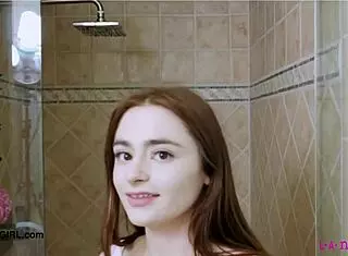 i'm a cute teen 18+ slut taking a shower after my interview with brunette milf on the sofa