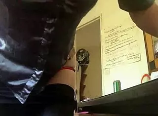 in 1974 a french amateur blonde got fucked doggystyle from behind in satin red thong and leather pants