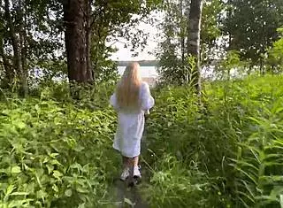 Detailed Outdoor Adventure With Attractive Blonde Wearing Fishnet Attire