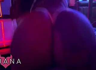 Juice starts with a tantalizing striptease showing off her big tattooed ass. She dances seductively in ripped clothes.