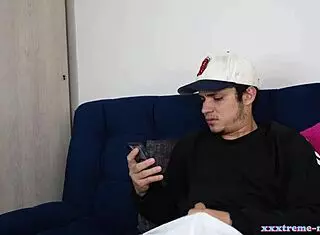 Teen guy gets caught masturbating by stepsister who lets him finish on her face with cumshot