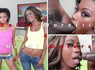 I love sharing cum with Bella Moretti and Heidi Waters in our hot threesome, swapping after blowjobs and pussy play.