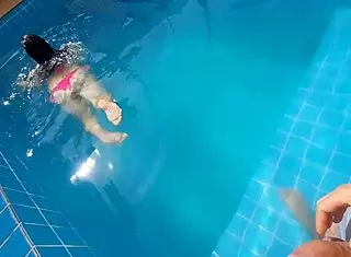 Surprised my stepsister at the pool with my hard erect cock pressing against her