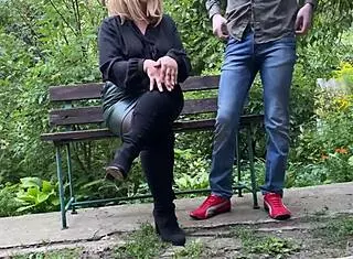 mother in law with big natural tits and hairy pussy feels so powerful flashing in public with chubby belly and saggy tits control