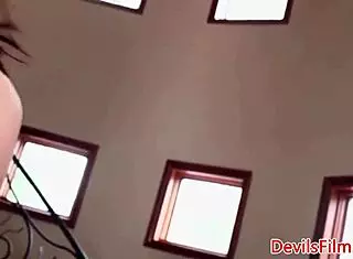 Fishnet Stocking Babe Boldly Rides Huge Dildo Toys Solo with Heels and Close-Up Action