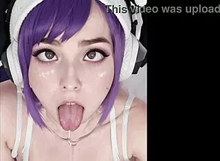 Purple haired cutie gives attention with music.