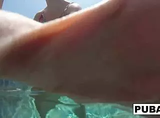 Samantha Rone's solo pussy fingering in underwater pool session