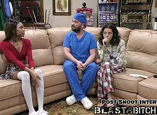 Solana delivers backstage blowjob then gets fucked doggy style with huge cum load on body