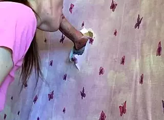 giving blowjob through walls in our homemade gloryhole setup