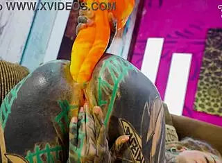 uh i'm that tattoo girl doin anal solo with xl dildo in fishnets highheels stockings piercin my asshole