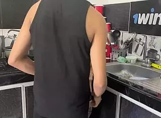 hey my stepson fucks me in the kitchen and cums inside creampie style 😏