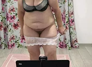 hey check out this juicy pawg shaking her big ass and tits in different panties on webcam that chubby milf shows her hairy pussy up close in homemade fetish