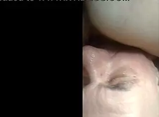 cunnilingus - upper view shows old man licking mature couple's pussy in cunilingus muff diving