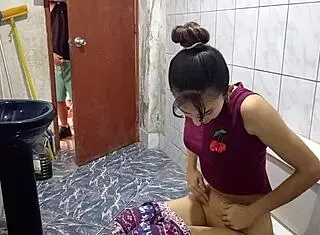 spied in bathroom, pulled out cock, couldn't resist fucking 😈